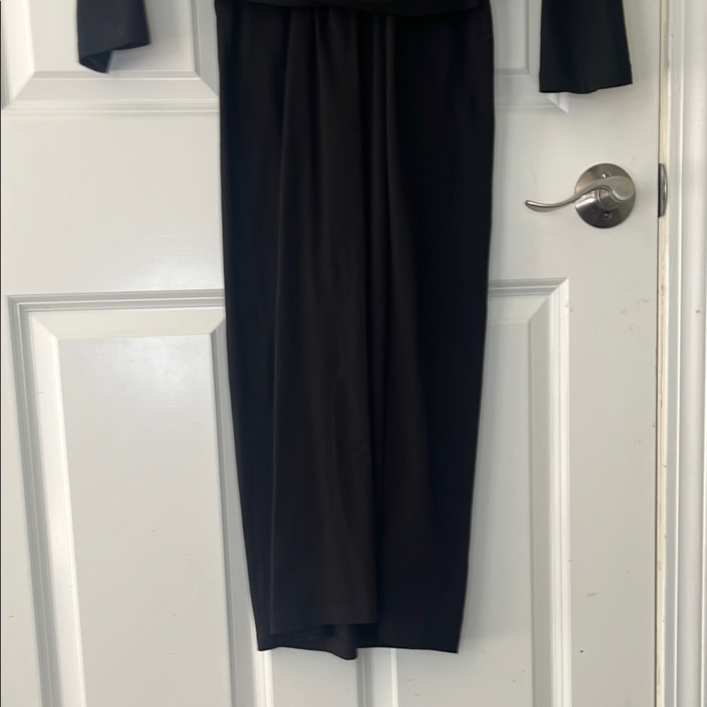 eShakti Black Midi Dress Wrap front 3/4 sleeve size Small 6 - Picture 3 of 7